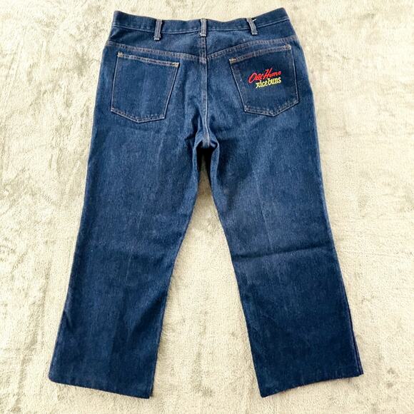 Vintage Mens‎ 38x25 Old Home Bakery Nice Buns Jeans Dark Wash Straight Hemmed - Picture 3 of 8